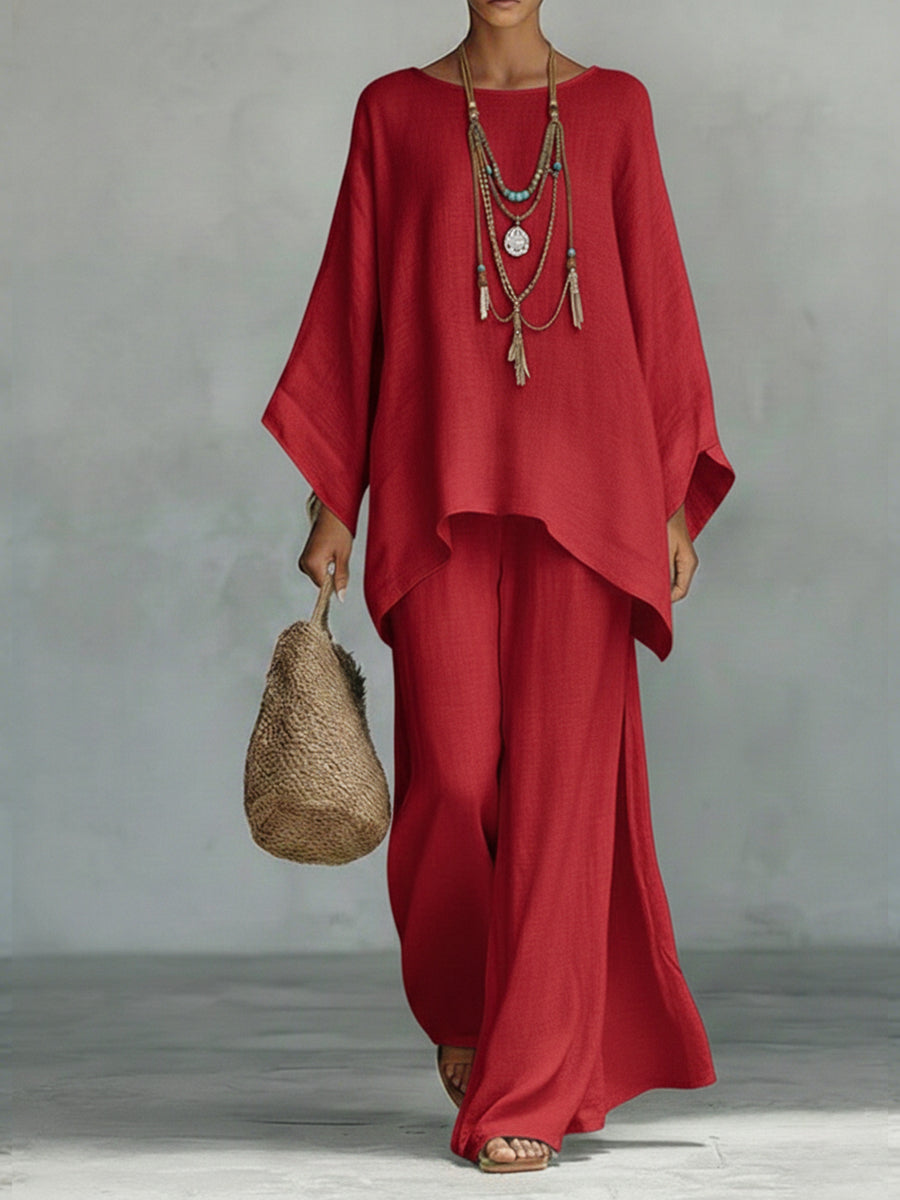 Oversized Co-ord Set Dames – Linnen Look Top & Wijde Broek