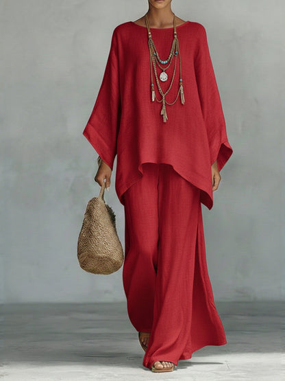 Oversized Co-ord Set Dames – Linnen Look Top & Wijde Broek