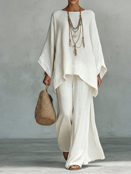 Oversized Co-ord Set Dames – Linnen Look Top & Wijde Broek