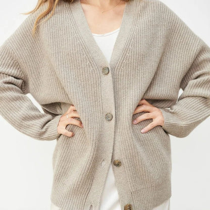 Oversized Cardigan Dames – Ribgebreid Vest Met V-Hals