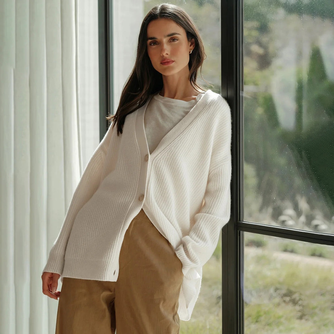 Oversized Cardigan Dames – Ribgebreid Vest Met V-Hals
