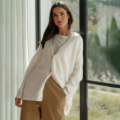 Oversized Cardigan Dames – Ribgebreid Vest Met V-Hals