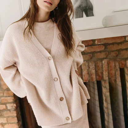 Oversized Cardigan Dames – Ribgebreid Vest Met V-Hals