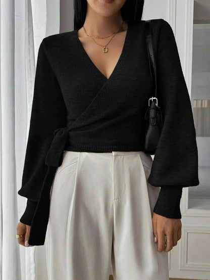 Korte Overslagtrui Dames – Cropped Sweater Met Pofmouwen