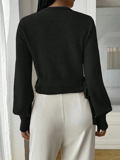 Korte Overslagtrui Dames – Cropped Sweater Met Pofmouwen