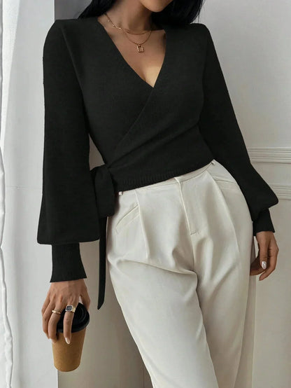 Korte Overslagtrui Dames – Cropped Sweater Met Pofmouwen