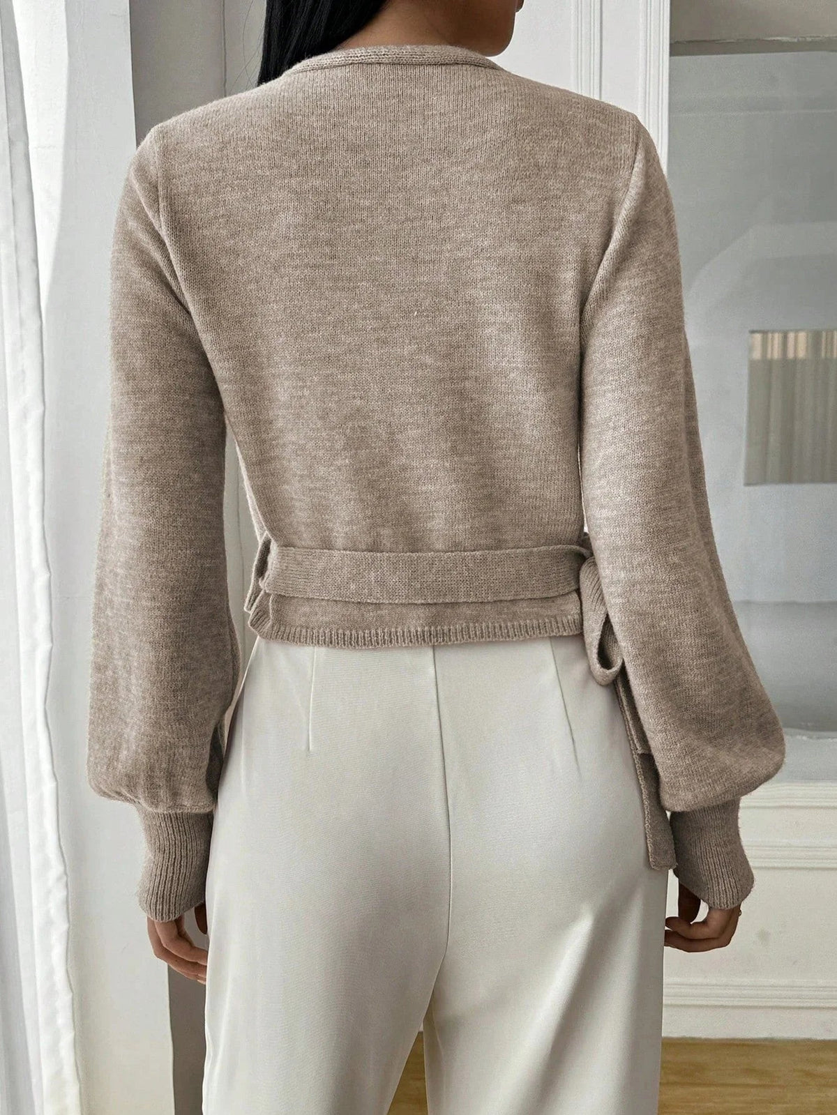 Korte Overslagtrui Dames – Cropped Sweater Met Pofmouwen