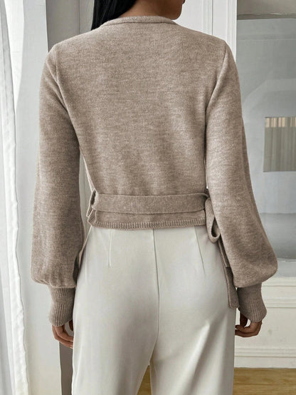 Korte Overslagtrui Dames – Cropped Sweater Met Pofmouwen
