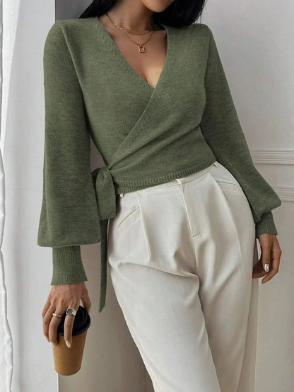 Korte Overslagtrui Dames – Cropped Sweater Met Pofmouwen