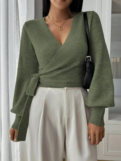 Korte Overslagtrui Dames – Cropped Sweater Met Pofmouwen