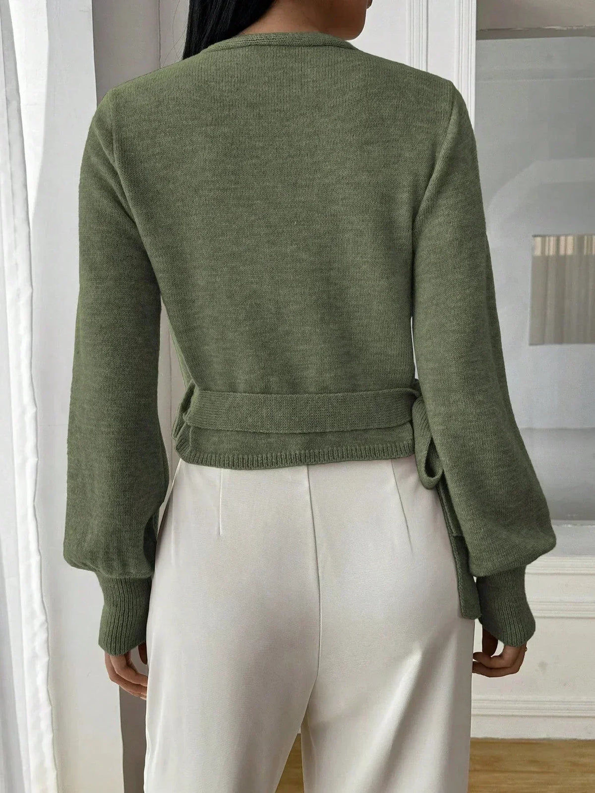 Korte Overslagtrui Dames – Cropped Sweater Met Pofmouwen