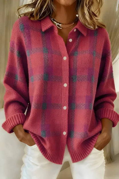Geruit Vest Dames – Gebreide Cardigan Met Knopen
