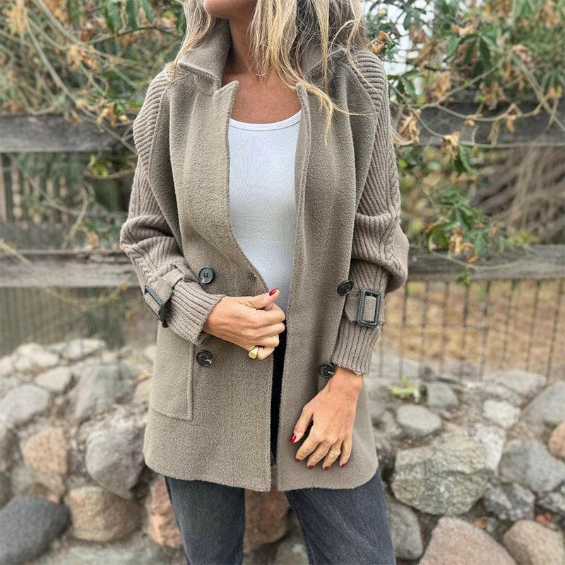 Warme Wollen Jas Voor Dames Met Reverskraag En Dubbele Knoopsluiting