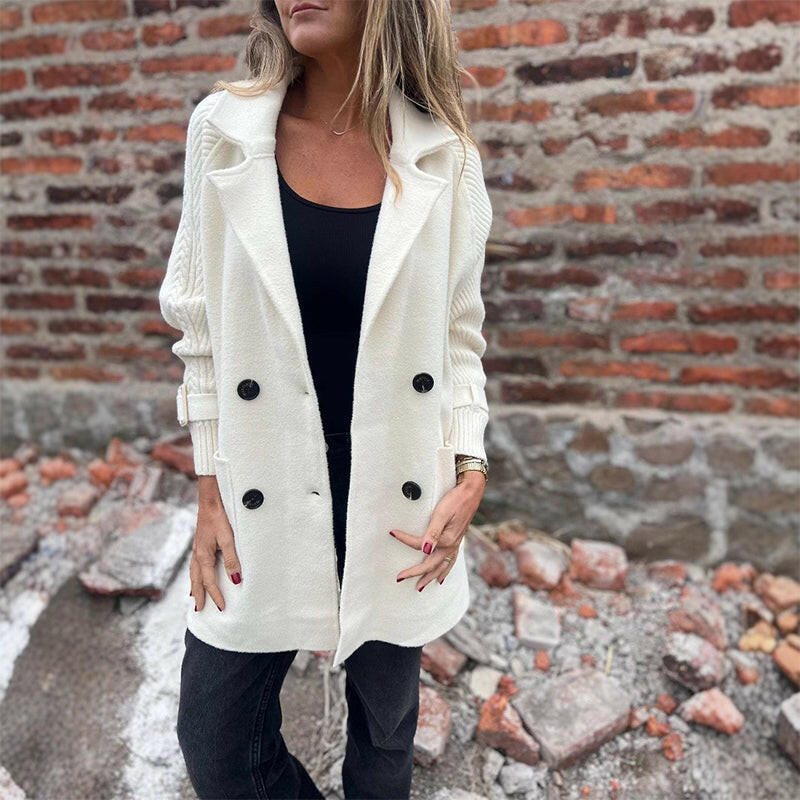 Warme Wollen Jas Voor Dames Met Reverskraag En Dubbele Knoopsluiting