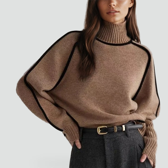 Gebreide Dames Coltrui Met Contrastdetails En Lange Mouwen