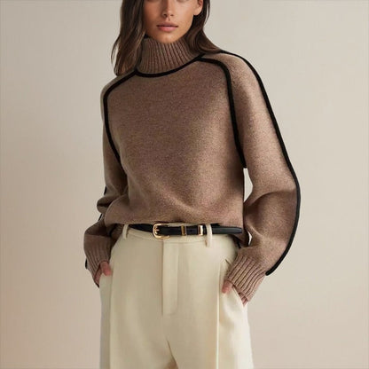 Gebreide Dames Coltrui Met Contrastdetails En Lange Mouwen