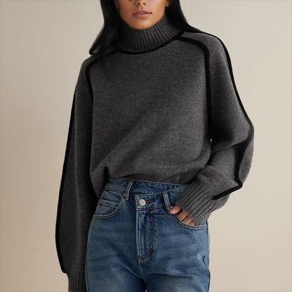 Gebreide Dames Coltrui Met Contrastdetails En Lange Mouwen