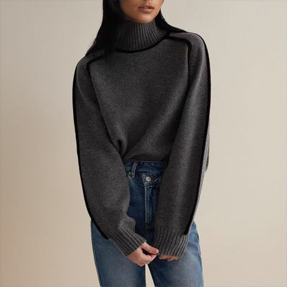 Gebreide Dames Coltrui Met Contrastdetails En Lange Mouwen