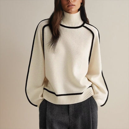 Gebreide Dames Coltrui Met Contrastdetails En Lange Mouwen
