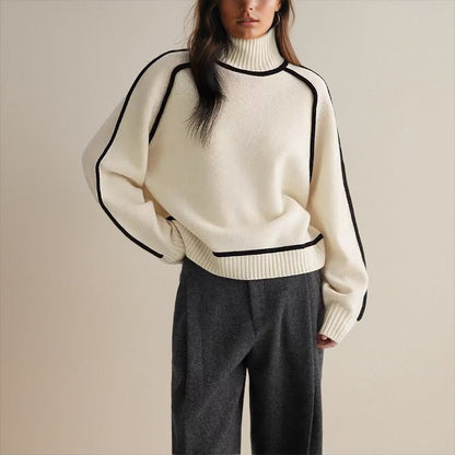 Gebreide Dames Coltrui Met Contrastdetails En Lange Mouwen