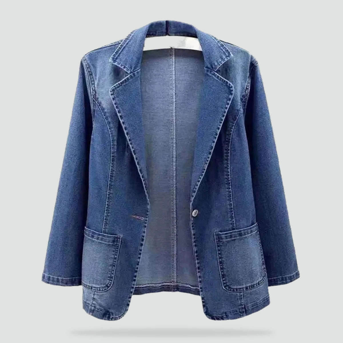 Dames Denim Blazer Met Lange Mouwen En Losse Pasvorm
