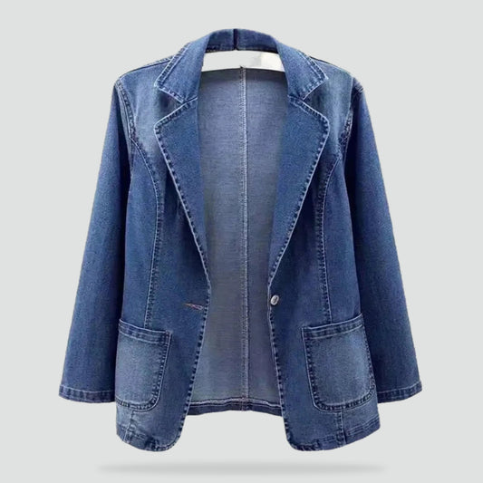 Dames Denim Blazer Met Lange Mouwen En Losse Pasvorm