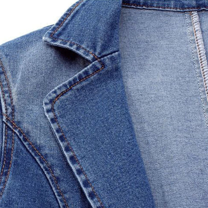 Dames Denim Blazer Met Lange Mouwen En Losse Pasvorm