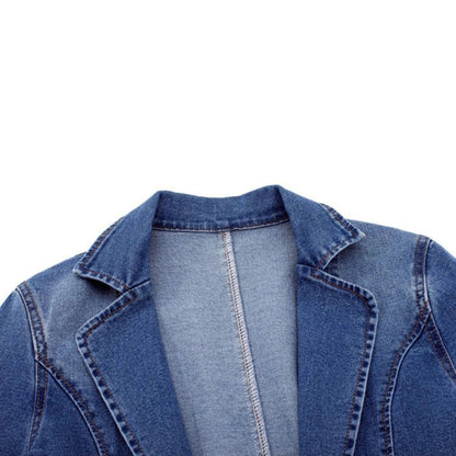Dames Denim Blazer Met Lange Mouwen En Losse Pasvorm