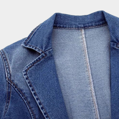 Dames Denim Blazer Met Lange Mouwen En Losse Pasvorm