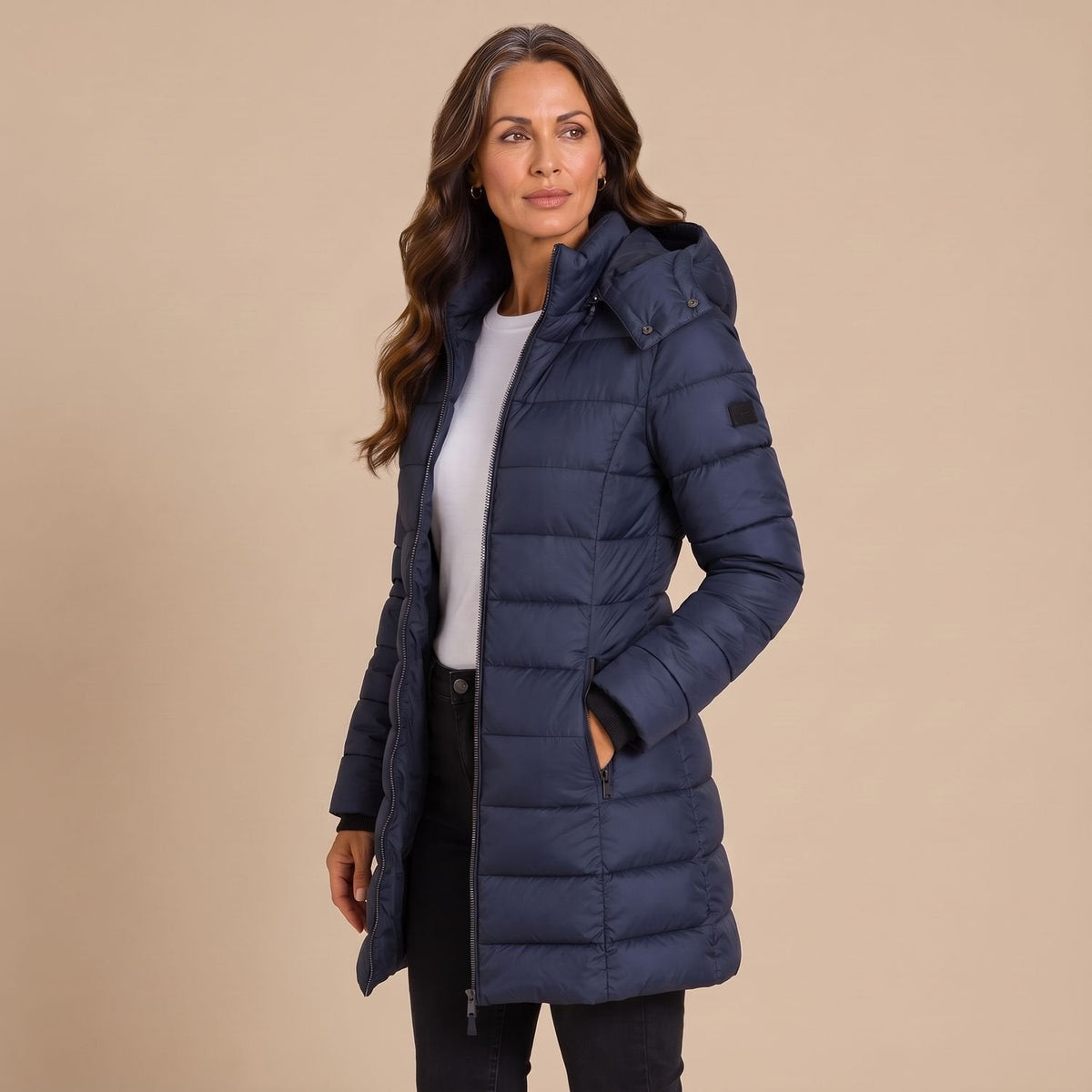 Halflange Gewatteerde Jas Dames – Winterjas Met Capuchon